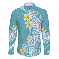 Hawaii Aloha Family Matching Tank Maxi Dress and Hawaiian Shirt Plumeria Vintage - Turquoise LT7 Dad's Shirt - Long Sleeve Turquoise - Polynesian Pride