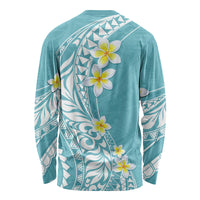 Hawaii Aloha Long Sleeve Shirt Plumeria Vintage - Turquoise LT7 - Polynesian Pride