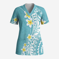 Hawaii Aloha Scrub Top Plumeria Vintage - Turquoise - Polynesian Pride