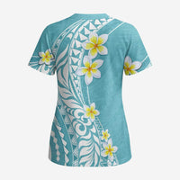 Hawaii Aloha Scrub Top Plumeria Vintage - Turquoise - Polynesian Pride