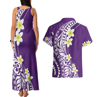 Hawaii Aloha Couples Matching Tank Maxi Dress and Hawaiian Shirt Plumeria Vintage - Violet LT7 - Polynesian Pride