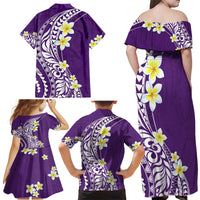 Hawaii Aloha Family Matching Off Shoulder Maxi Dress and Hawaiian Shirt Plumeria Vintage - Violet LT7 - Polynesian Pride