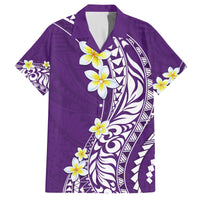 Hawaii Aloha Family Matching Off Shoulder Maxi Dress and Hawaiian Shirt Plumeria Vintage - Violet LT7 Dad's Shirt - Short Sleeve Violet - Polynesian Pride