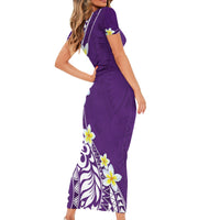 Hawaii Aloha Short Sleeve Bodycon Dress Plumeria Vintage - Violet LT7 - Polynesian Pride