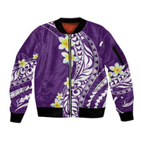 Hawaii Aloha Sleeve Zip Bomber Jacket Plumeria Vintage - Violet LT7 Unisex Violet - Polynesian Pride