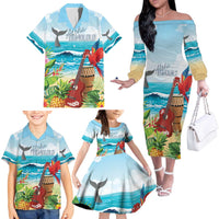 Aloha Honolulu Festival Family Matching Off The Shoulder Long Sleeve Dress and Hawaiian Shirt Ukulele By The Shore