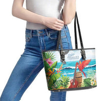 Aloha Honolulu Festival Leather Tote Bag Ukulele By The Shore