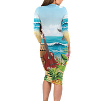 Aloha Honolulu Festival Long Sleeve Bodycon Dress Ukulele By The Shore