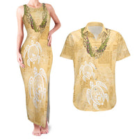 Aloha Honolulu Festival Couples Matching Tank Maxi Dress and Hawaiian Shirt Hawaii Kapa Mix Flowers Lei