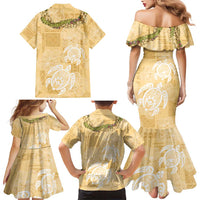 Aloha Honolulu Festival Family Matching Mermaid Dress and Hawaiian Shirt Hawaii Kapa Mix Flowers Lei