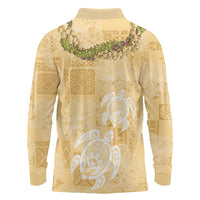 Aloha Honolulu Festival Long Sleeve Polo Shirt Hawaii Kapa Mix Flowers Lei