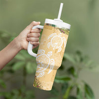 Aloha Honolulu Festival Tumbler With Handle Hawaii Kapa Mix Flowers Lei