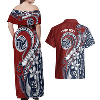 Polynesia Beach Volleyball Personalized Couples Matching Off Shoulder Maxi Dress and Hawaiian Shirt Special