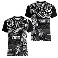 Personalised Father's Day Samoa Women V Neck T Shirt Polynesian Dad & Kid LT7 - Polynesian Pride