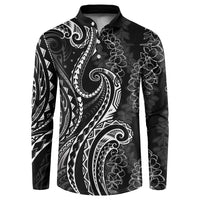 Polynesia Plumeria Lei Button Sweatshirt Black Curves Motif