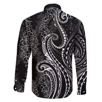 Polynesia Plumeria Lei Family Matching Off Shoulder Maxi Dress and Hawaiian Shirt Black Curves Motif