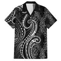 Polynesia Plumeria Lei Family Matching Short Sleeve Bodycon Dress and Hawaiian Shirt Black Curves Motif