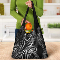 Polynesia Plumeria Lei Grocery Bag Black Curves Motif