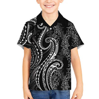 Polynesia Plumeria Lei Kid Hawaiian Shirt Black Curves Motif