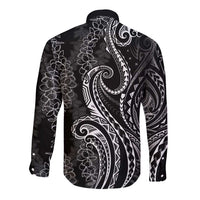 Polynesia Plumeria Lei Long Sleeve Button Shirt Black Curves Motif LT7 - Polynesian Pride