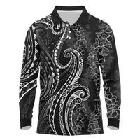 Polynesia Plumeria Lei Long Sleeve Polo Shirt Black Curves Motif LT7 Black - Polynesian Pride