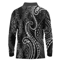 Polynesia Plumeria Lei Long Sleeve Polo Shirt Black Curves Motif LT7 - Polynesian Pride