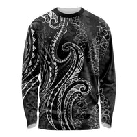 Polynesia Plumeria Lei Long Sleeve Shirt Black Curves Motif LT7 Unisex Black - Polynesian Pride
