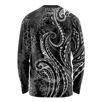 Polynesia Plumeria Lei Long Sleeve Shirt Black Curves Motif LT7 - Polynesian Pride