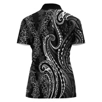 Polynesia Plumeria Lei Women Polo Shirt Black Curves Motif