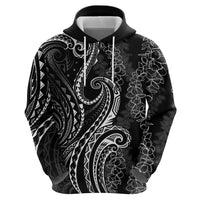 Polynesia Plumeria Lei Zip Hoodie Black Curves Motif