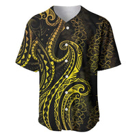 Polynesia Plumeria Lei Baseball Jersey Black Gold Curves Motif LT7 Gold - Polynesian Pride