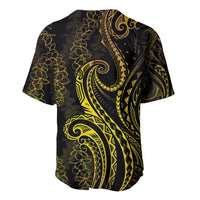 Polynesia Plumeria Lei Baseball Jersey Black Gold Curves Motif LT7 - Polynesian Pride