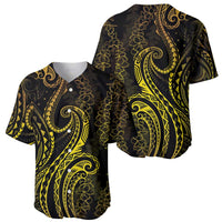Polynesia Plumeria Lei Baseball Jersey Black Gold Curves Motif LT7 - Polynesian Pride