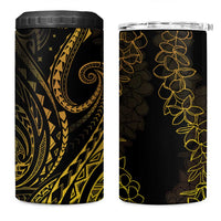 Polynesia Plumeria Lei 4 in 1 Can Cooler Tumbler Black Gold Curves Motif