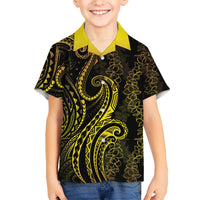 Polynesia Plumeria Lei Hawaiian Shirt Black Gold Curves Motif