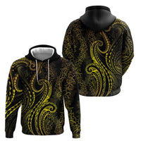 Polynesia Plumeria Lei Hoodie Black Gold Curves Motif
