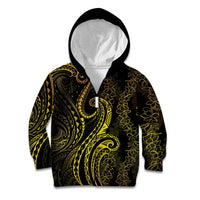 Polynesia Plumeria Lei Kid Hoodie Black Gold Curves Motif LT7 Zip Hoodie Gold - Polynesian Pride