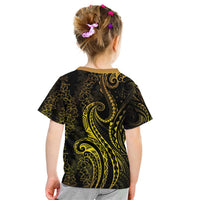 Polynesia Plumeria Lei Kid T Shirt Black Gold Curves Motif LT7 - Polynesian Pride