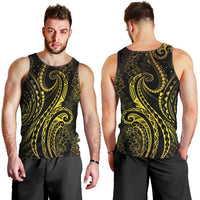 Polynesia Plumeria Lei Men Tank Top Black Gold Curves Motif