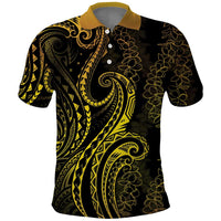 Polynesia Plumeria Lei Polo Shirt Black Gold Curves Motif LT7 Gold - Polynesian Pride
