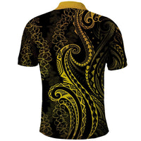 Polynesia Plumeria Lei Polo Shirt Black Gold Curves Motif LT7 - Polynesian Pride