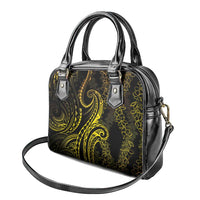 Polynesia Plumeria Lei Shoulder Handbag Black Gold Curves Motif