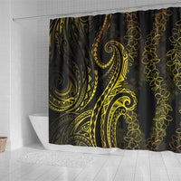 Polynesia Plumeria Lei Shower Curtain Black Gold Curves Motif
