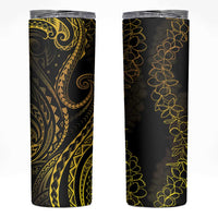 Polynesia Plumeria Lei Skinny Tumbler Black Gold Curves Motif