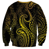 Polynesia Plumeria Lei Sweatshirt Black Gold Curves Motif LT7 - Polynesian Pride