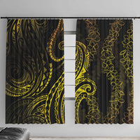 Polynesia Plumeria Lei Window Curtain Black Gold Curves Motif
