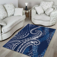 Polynesia Plumeria Lei Area Rug Navy Blue Curves Motif