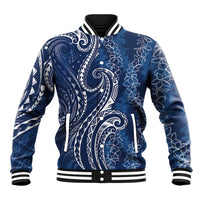 Polynesia Plumeria Lei Baseball Jacket Navy Blue Curves Motif LT7 Unisex Navy Blue - Polynesian Pride