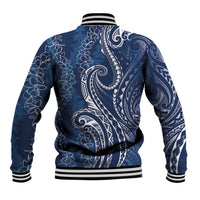 Polynesia Plumeria Lei Baseball Jacket Navy Blue Curves Motif LT7 - Polynesian Pride