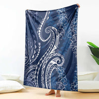 Polynesia Plumeria Lei Blanket Navy Blue Curves Motif